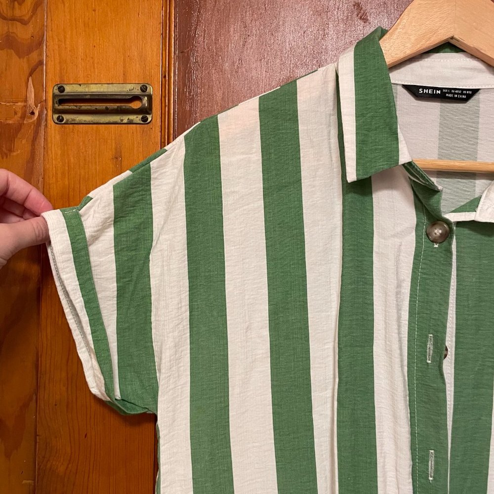 Gently Worn | Two-Tone Striped Button Front Shirt Dress - Picture 2 of 5